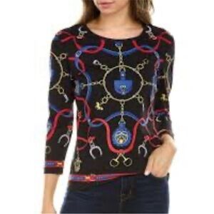 J MCLAUGHLIN Catalina Cloth Fairfax Crest Signature Tee Equestrian Black Top S